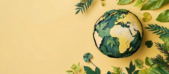 3d rendering of the earth globe with green grass and plants on light background for world environment day concept