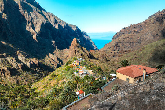 View of Masca mountain village, Guanche settlement in the Macizo de Teno mountains, Tenerife island, Spain