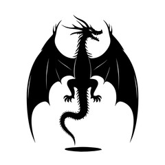 A black dragon with wings and a long tail