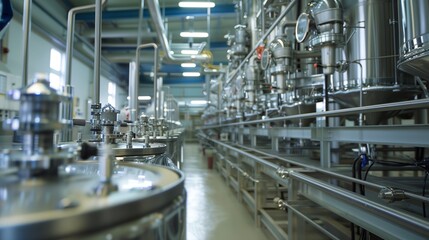 a large room with a lot of metal tanks and pipes