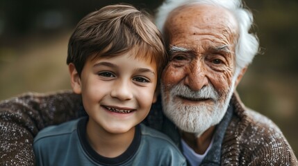 Fototapeta premium a boy and an older man are smiling for the camera