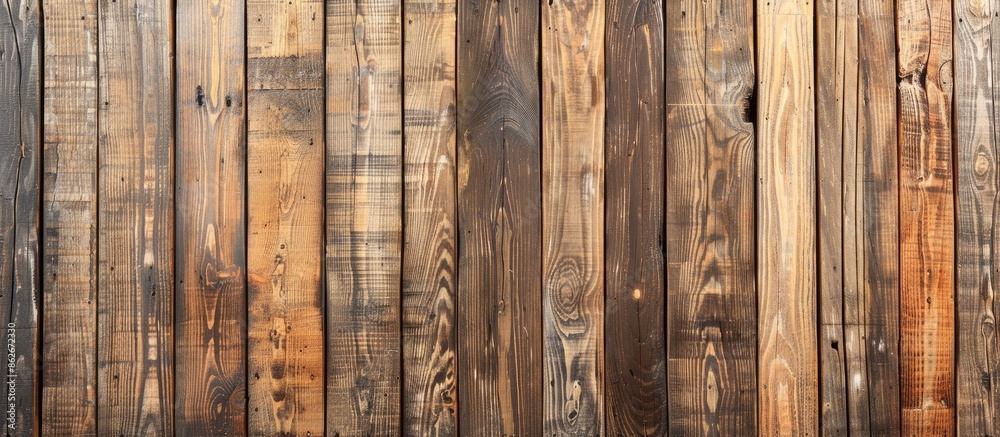 Poster textured wooden wall background with a natural pattern on a brown plank, ideal for use as a copy spa