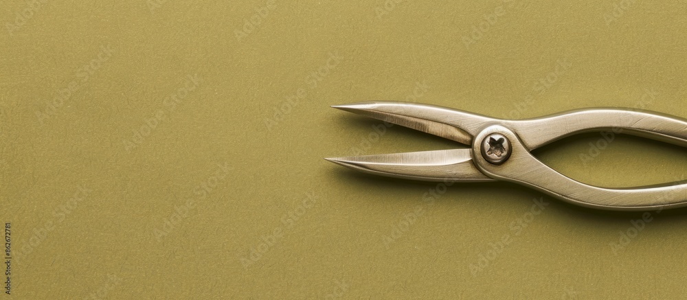 Aufkleber top view of needle-nose pliers on an olive background with ample copy space image.