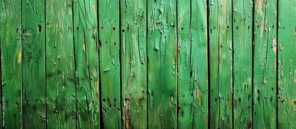 Poster background of a green painted wooden fence with a textured copy space image.
