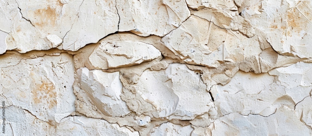 Aufkleber Close-up view of a textured beige stone wall background with space for additional images or text.