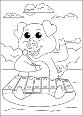 pig funny animal coloring book page