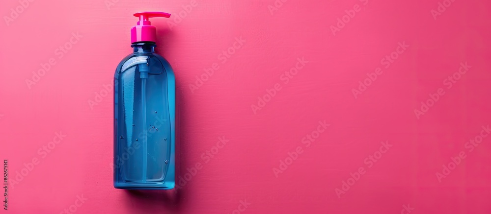 Canvas Prints blue shower gel, shampoo, or cosmetic bottle placed on a vibrant pink background with copy space ima