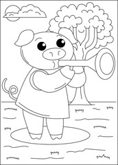pig funny animal coloring book page