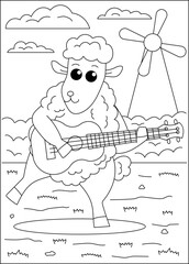 sheep funny animal coloring book page
