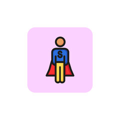 Superhero in cape as specialist ready to help line icon. Person, costume, power. Support concept. Vector illustration can be used for topics like heroic, specialist help, service center