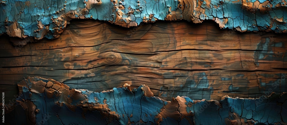 Poster brown and blue textured wooden bark with an empty copy space image.