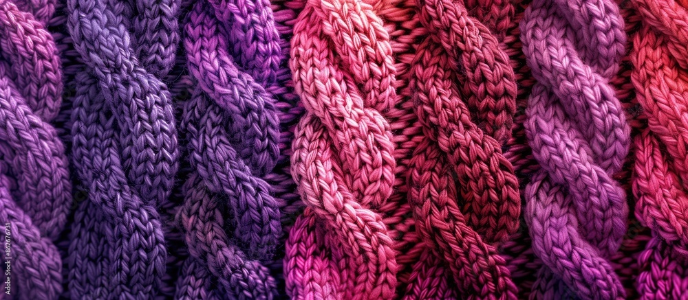 Poster knitted sweater texture in shades of purple, red, and pink providing a background with available cop