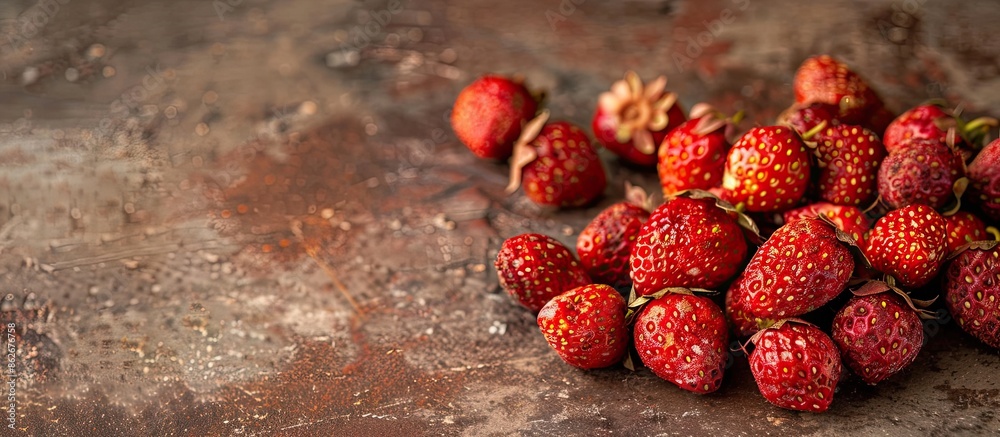 Poster A bunch of dried strawberries sits on the table with copy space image available.
