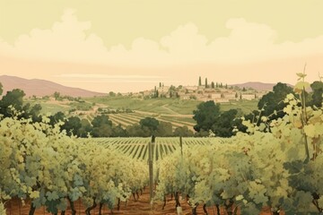 Naklejka premium Illustration of vineyards outdoors nature farm.
