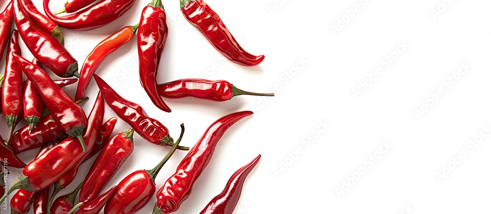 Poster Red chili arranged as a background with space for text or images. . Copy space image. Place for adding text and design