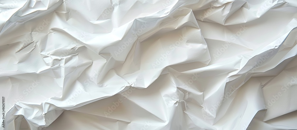 Fototapete Close-up of a white paper sheet with creases as a background, with space for text or images. Copy space image. Place for adding text and design