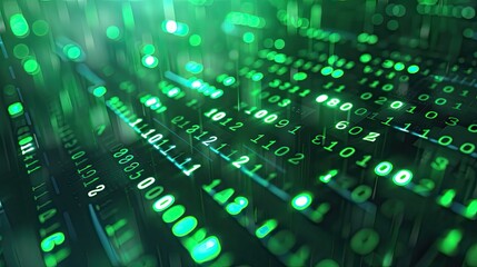 Green digital data on computer screen background Matrix style,background, free space.
