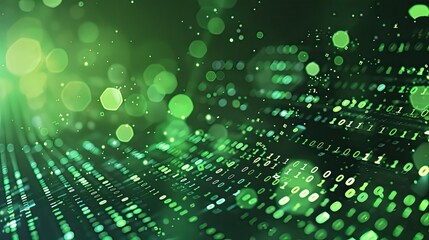 Green digital data on computer screen background Matrix style,background, free space.