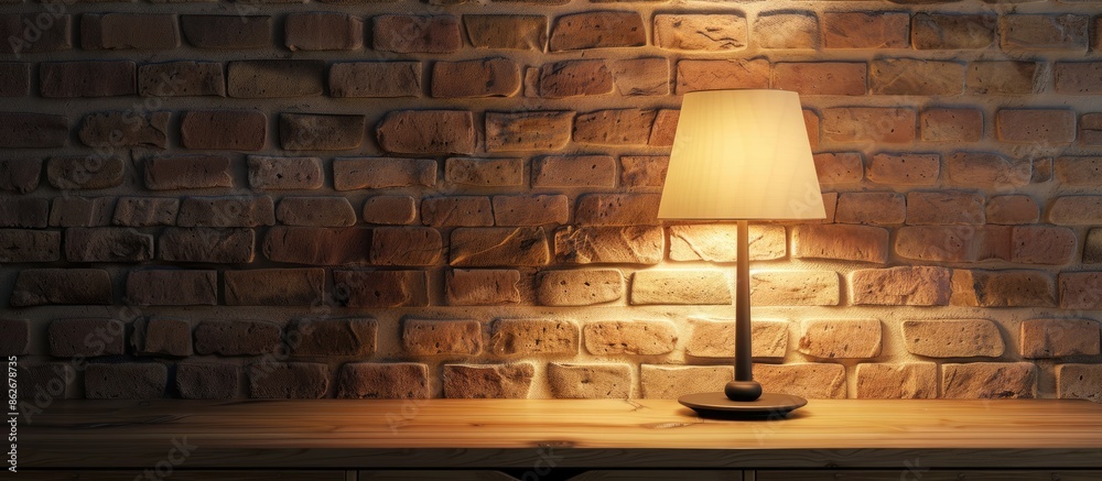 Aufkleber contemporary lamp and drawer set on a brick backdrop with copy space image.