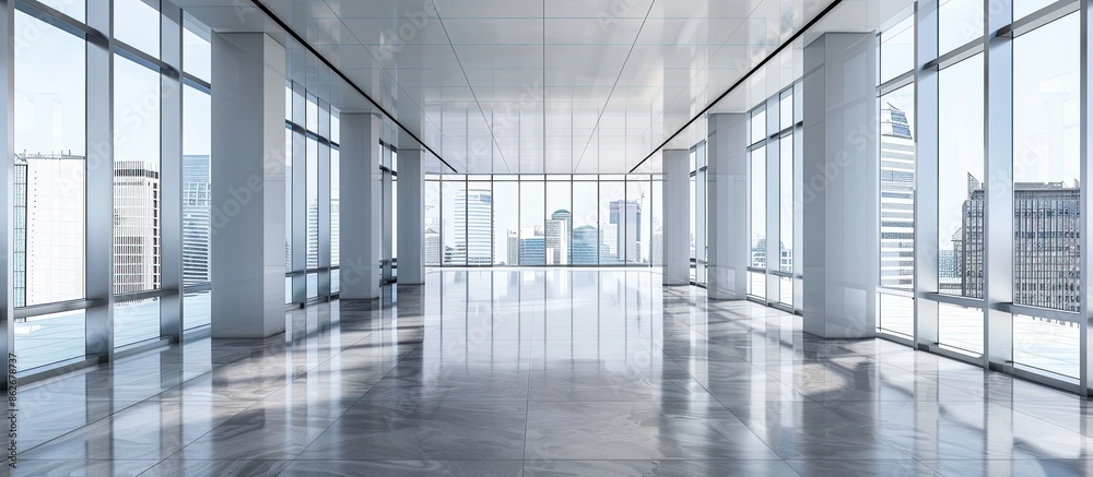 Aufkleber modern office building backdrop with empty floor and copy space image.