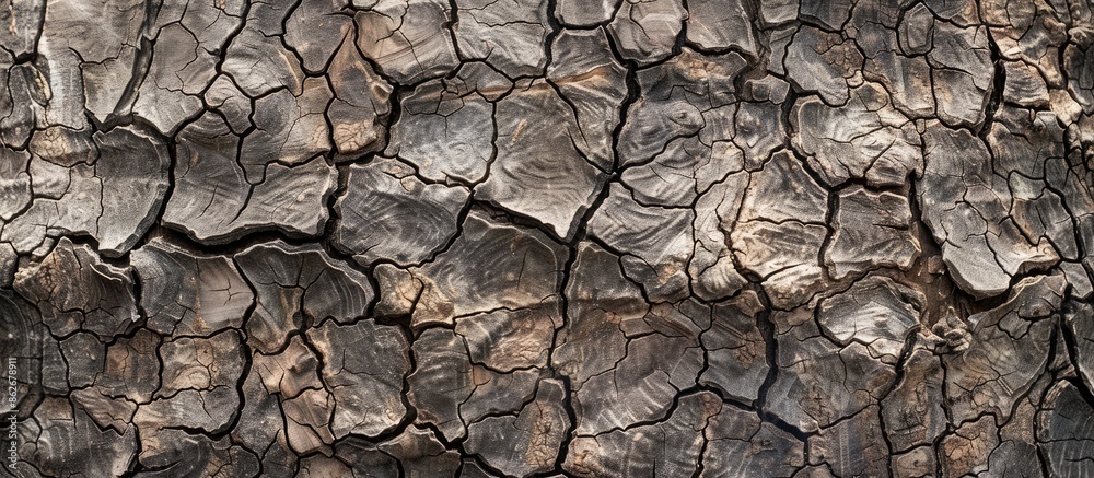 Leinwandbilder An aged tree surface displaying a pattern of worn brown cracks, suitable for using as a background and copy space image.