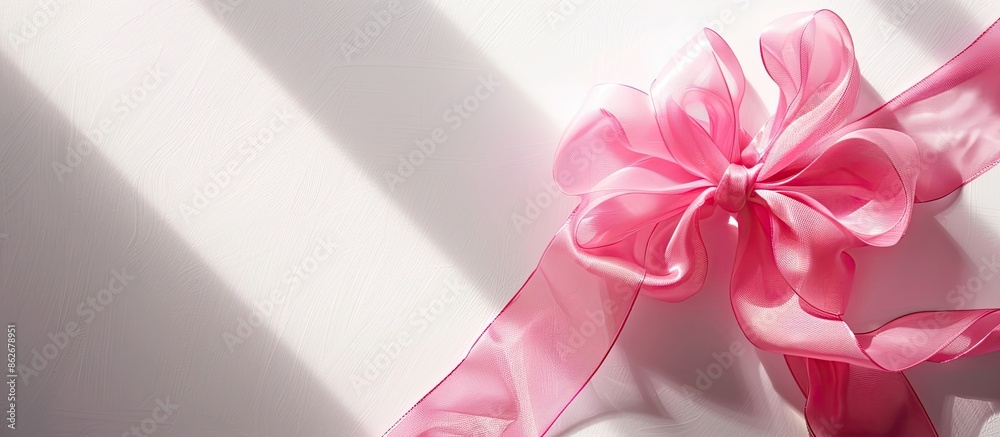 Leinwandbilder large pink bow casting a shadow on a white backdrop with copy space image.