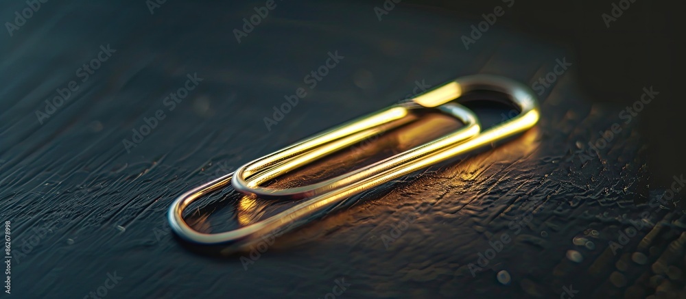 Sticker a paper clip rests on a black table, providing a simple yet striking copy space image.