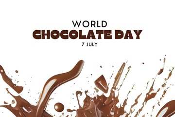 Chocolate day greeting card vector banner design for social media or corporate. Chocolate splash effect, typography
