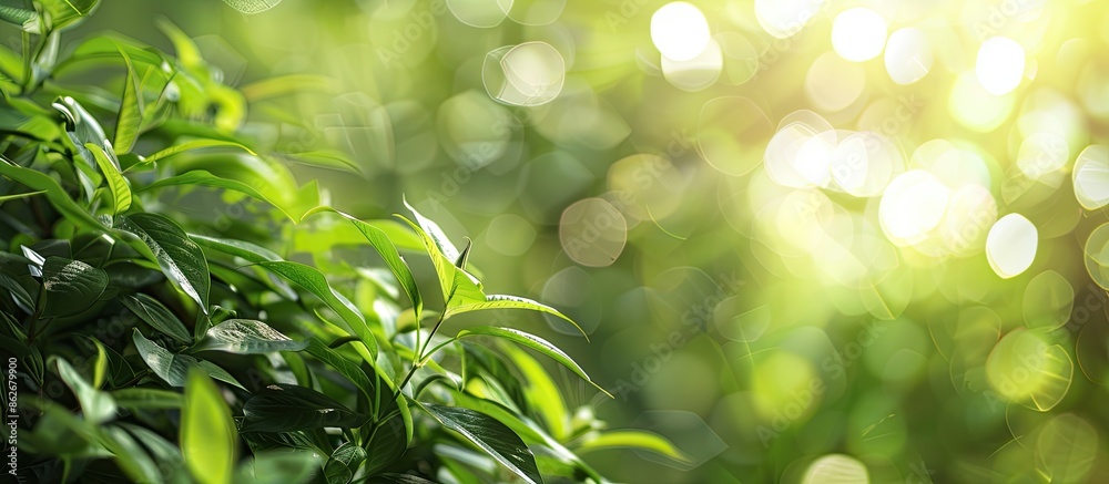 Leinwandbilder green garden with blurred bokeh creating a serene background ideal for copy space image.