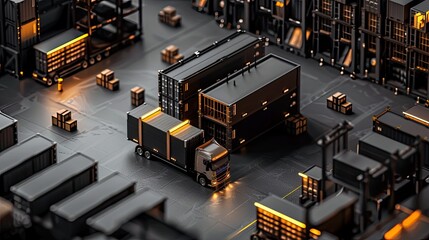 Black warehouse, logistics business, empty space