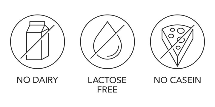 No dairy, Lactose-free and No casein stamp in in thin line