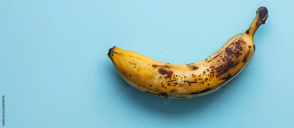 Poster a platan or banana on a light blue background, typical in caribbean and latin american cuisine, with