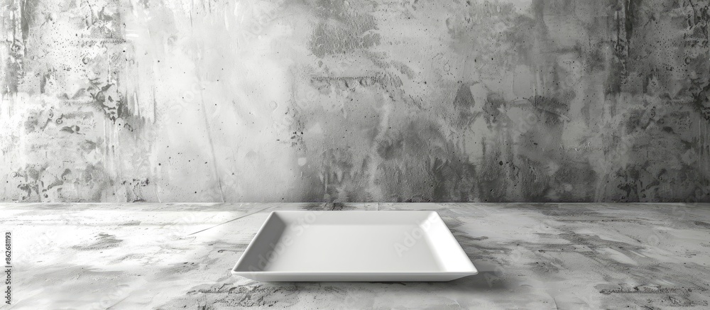 Poster A viewpoint showcasing a square plate against a concrete backdrop, creating a copy space image for your design.