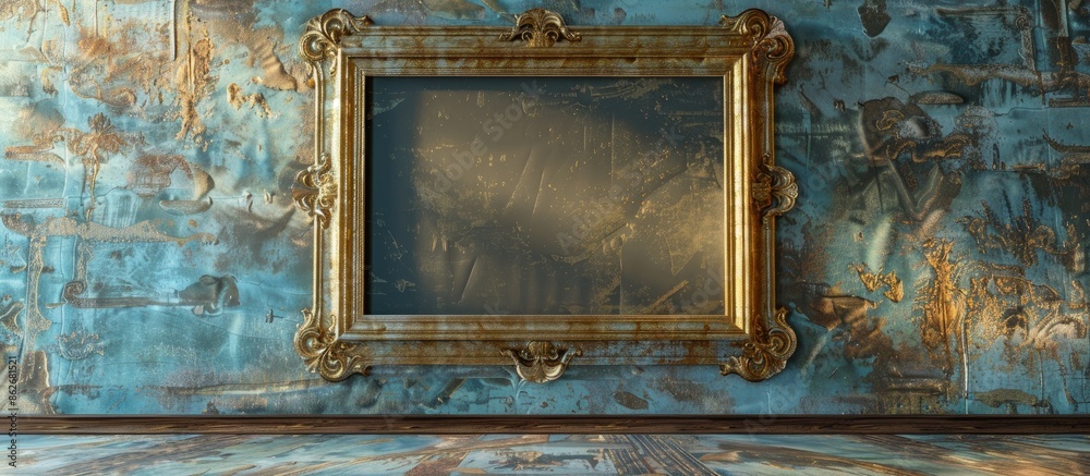 Poster Baroque frame mockup elegantly displayed on a wall with copy space image.