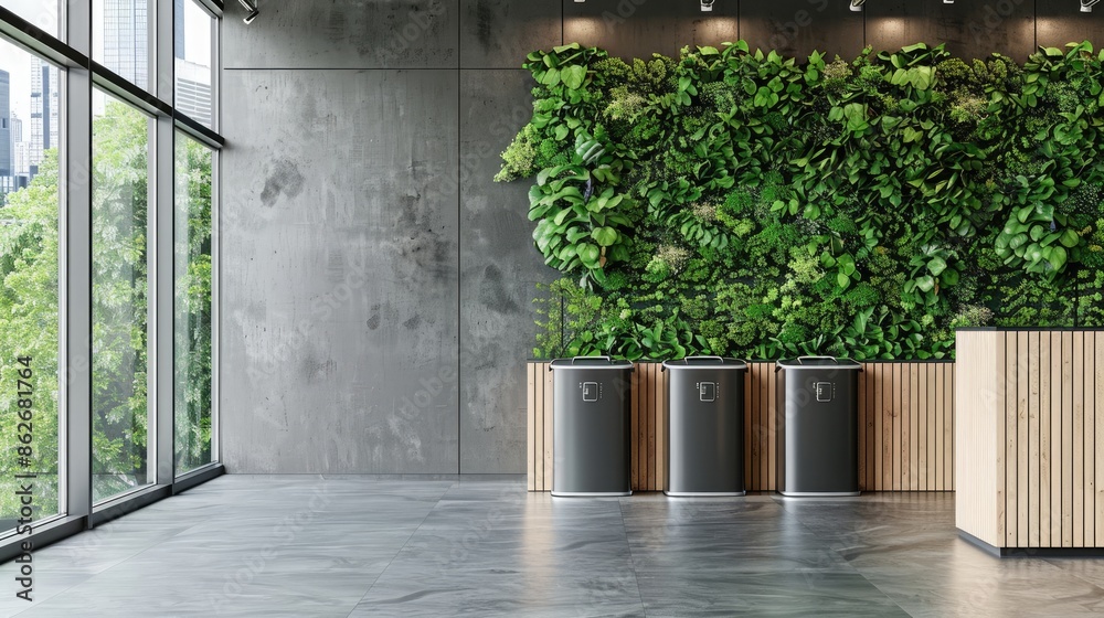 Wall mural Environmentally friendly office and recycling bins. - Wall murals