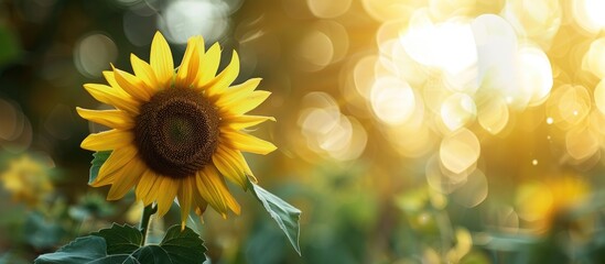 Obraz premium A stunning sunflower with a blurred backdrop offers ample copy space image.