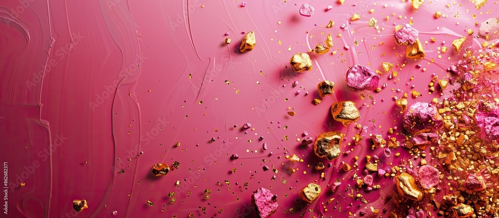 Aufkleber Golden elements in a fuchsia background with copy space image available.