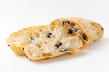 Olive ciabatta on a white background