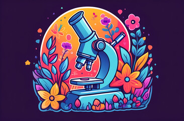 microscope logo decorated with flowers