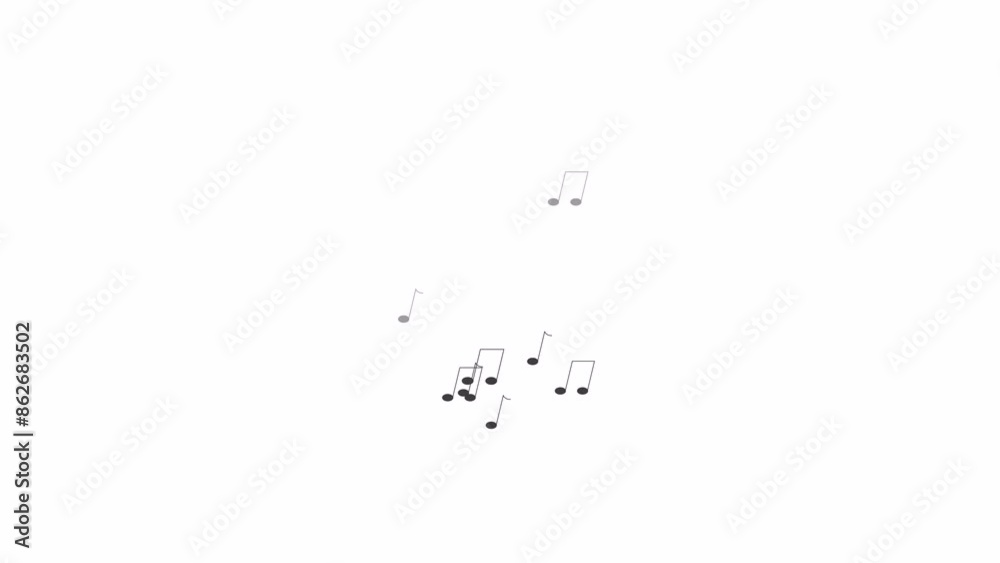Poster floating bunch of music notes line 2d objects animation. sound harmony visualization flat color cart