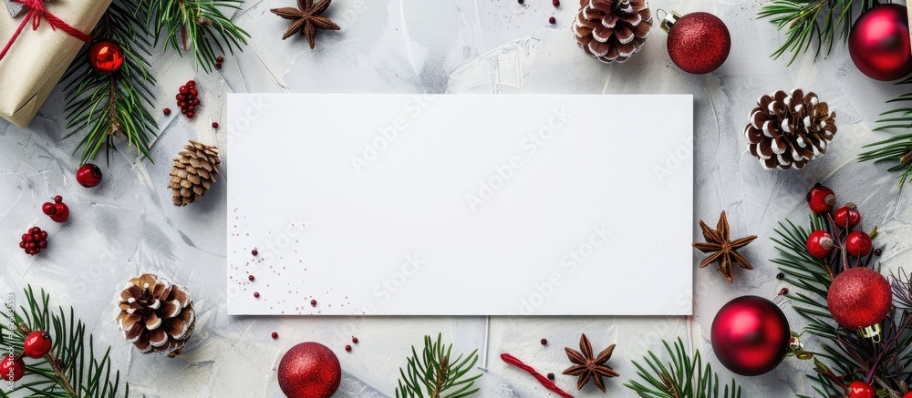 Poster Christmas and New Year themed background with an empty white card for text or images, ideal for adding content with copy space image.