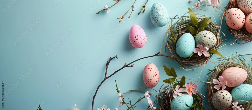 Fototapete Concept for Easter celebration with blank space for text or graphics in the image. Copy space image. Place for adding text and design