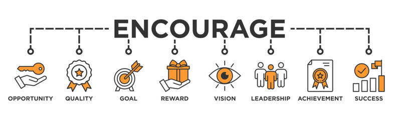 Encourage banner web icon illustration concept with icon of opportunity, quality, goal, reward, vision, leadership, achievement, success