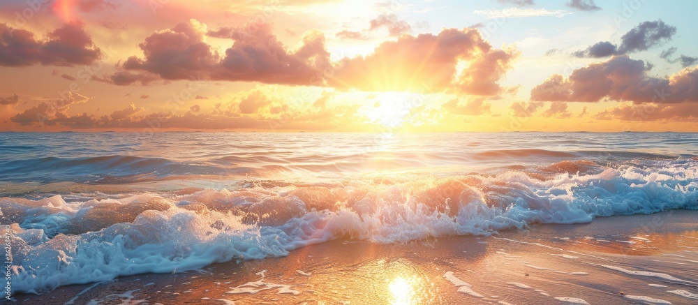 Poster gorgeous sunset view on the ocean with copy space image.