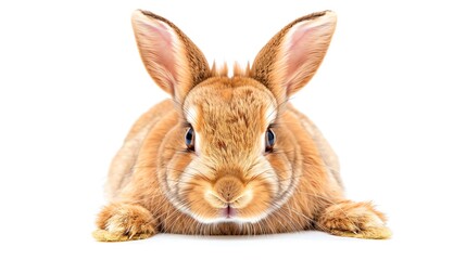 Obraz premium Bright eyed rabbit with soft fur, symmetrically placed and isolated on white, provided for Easter or pet care visuals