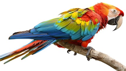 Obraz premium Colorful parrot on a perch, vivid and detailed, perfectly isolated and presented , suitable for exotic pet or wildlife themes