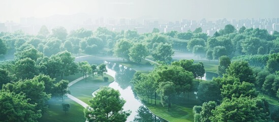 Augmented reality with green landscape, portrayed in a digital composite, showcasing app review locations; suitable for a copy space image.