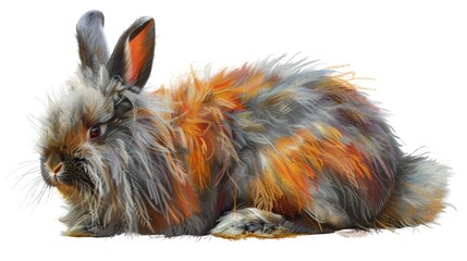 Fluffy angora rabbit in a sitting pose, vibrant and detailed, perfectly isolated and offered , suitable for soft pet themes or animal welfare