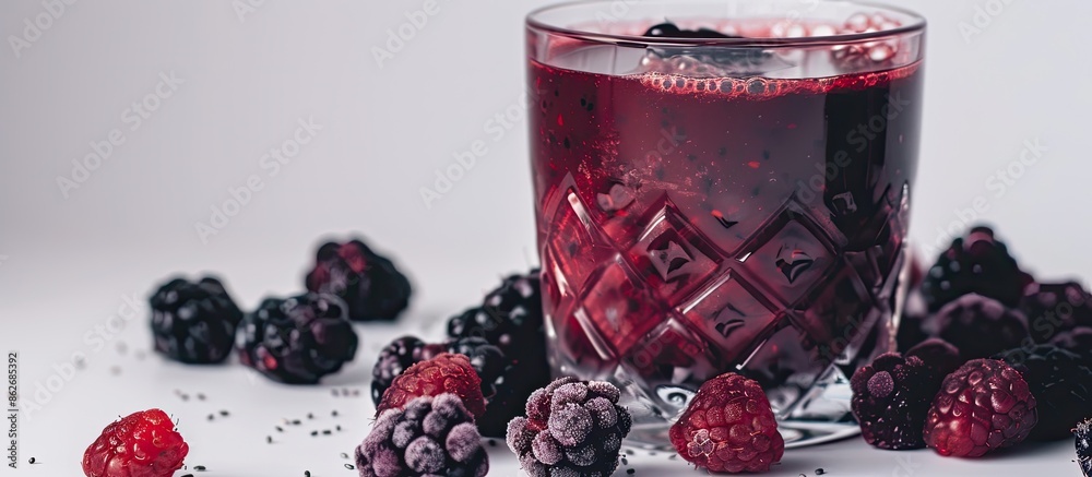 Poster Blackberry smoothie in a glass on a white backdrop with room for additional elements in the picture.