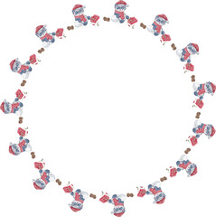 Cartoon panda chritmas wreath illustration on transparent background.